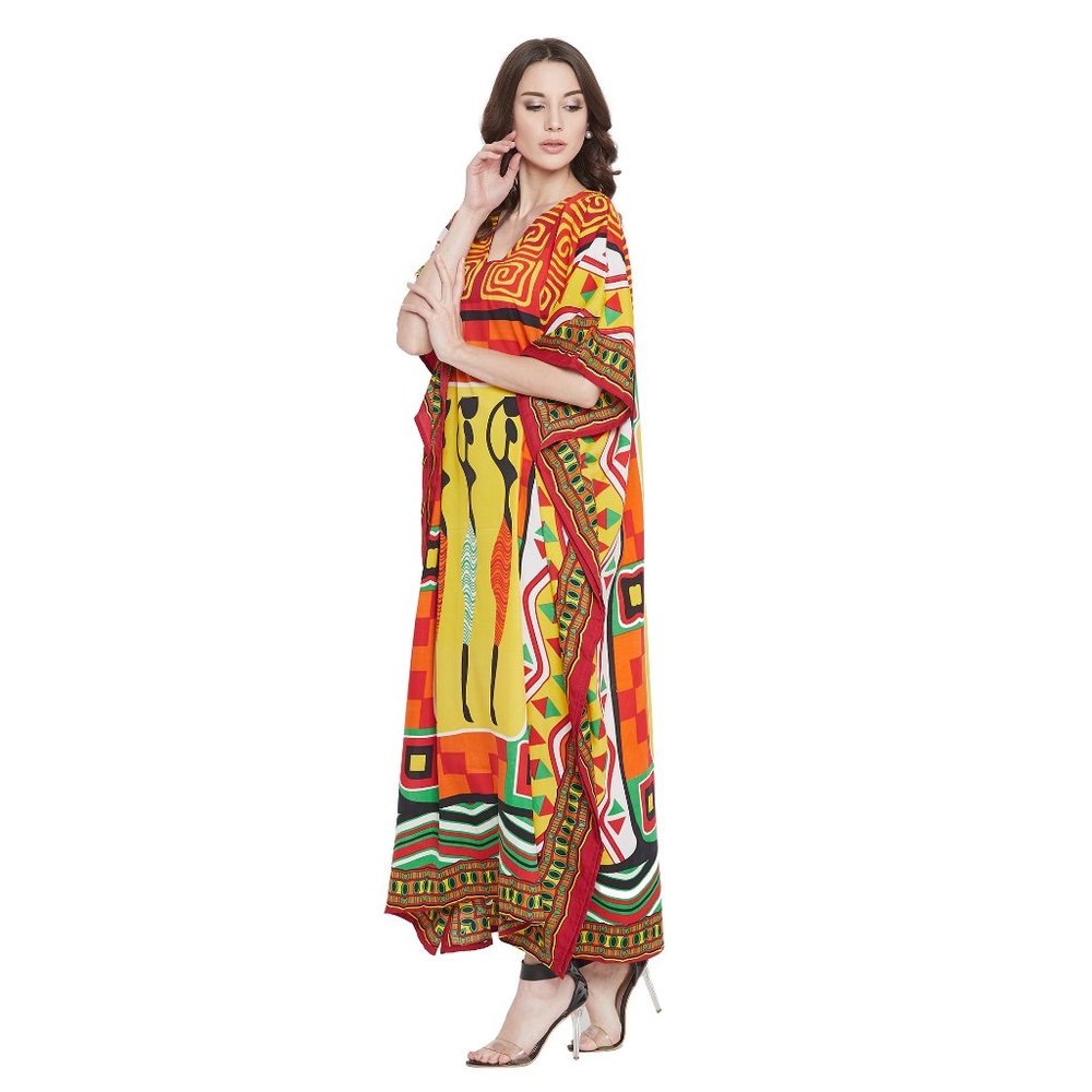 Women Multicolor Kaftan Tribal Printed Long Maxi Nighty Dress by Gypsie Blu - Picture 6 of 9